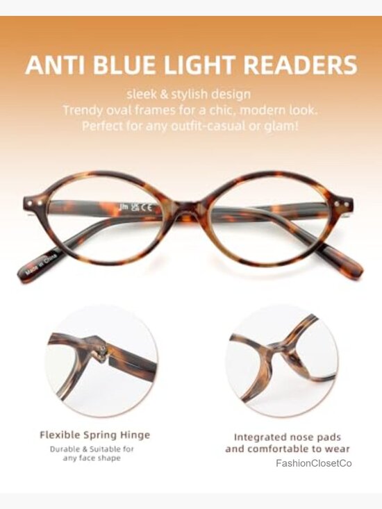 5 Pair Oval Reading Glasses with Spring Hinges Blue Light Blocking main image 6